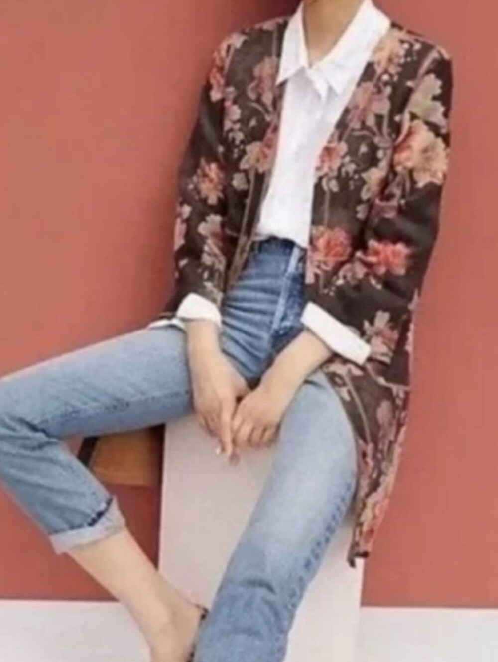 New Anthropologie Solitaire Floral Long Faux Suede Jacket Size Medium